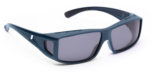 Overzetzonnebril groot hoekig - Blauw metallic